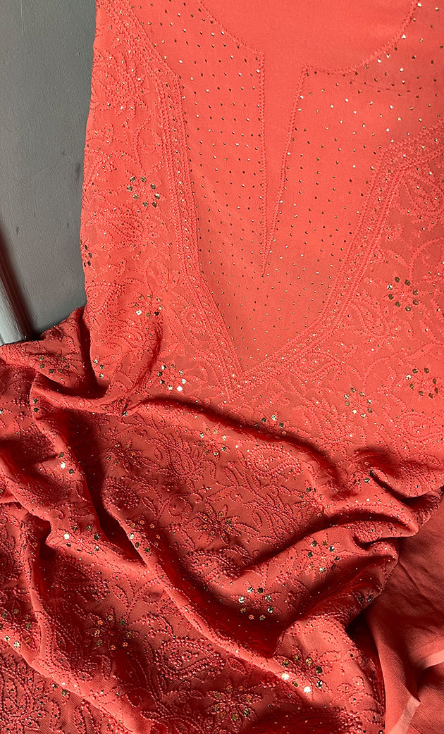 Women's Lakhnavi Handcrafted Viscose  Georgette Chikankari Kurti Fabric - NC047100