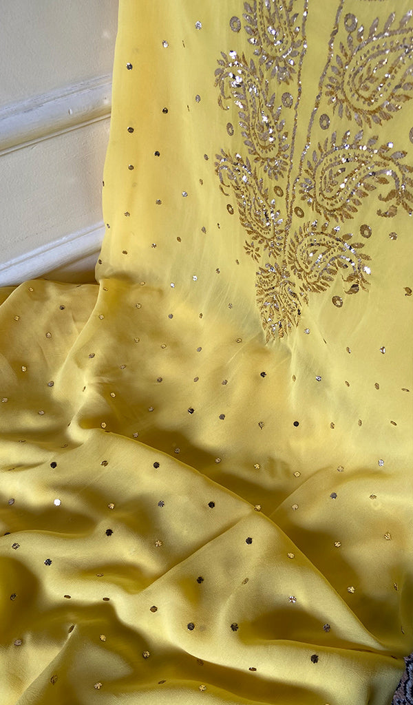 Hunar Women's Lucknowi Handcrafted Viscose Georgette Unstitched Chikankari Suit
