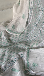 Load image into Gallery viewer, Saziya Women's Lakhnavi Handcrafted Mul Chanderi Semi - Stitched Kurta And Dupatta Set - HONC0357405