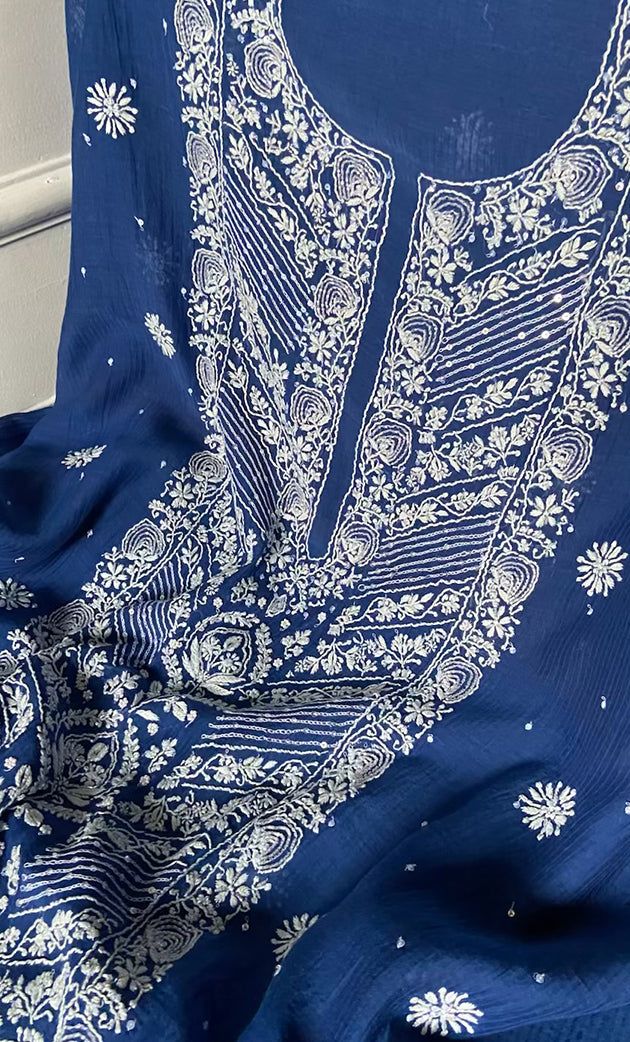 Women's Lakhnavi Handcrafted Maheshwari Mul Chanderi Unstitched Kurta And Dupatta Set- HONC0282254