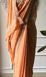 将图像加载到图库查看器中， Women's Lakhnavi Handcrafted Pure Silk Georgette Chikankari Saree - HONC0274172