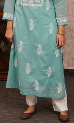 将图像加载到图库查看器中， Women&#39;s Lakhnavi Handcrafted Kota Cotton Chikankari Kurti - HONC0306029
