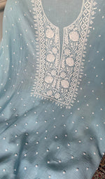 Load image into Gallery viewer, Women's Lakhnavi Handcrafted Mul Chanderi Unstitched Chikankari Full Suit Material - HONC0305162