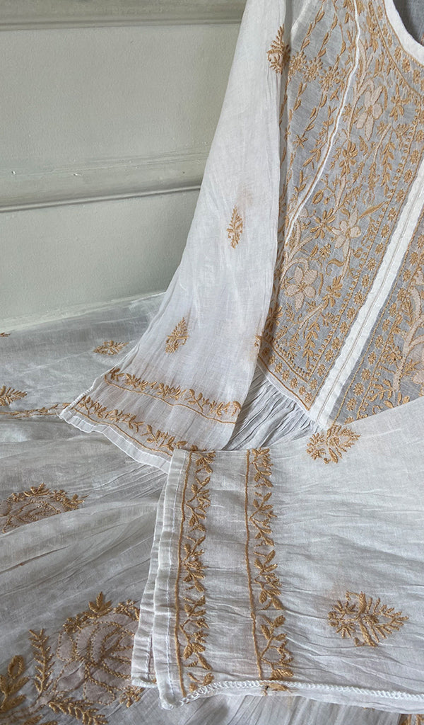 Women's Lakhnavi Handcrafted Mul Chanderi Semi - Stitched Kurta And Dupatta Set - HONC0303401