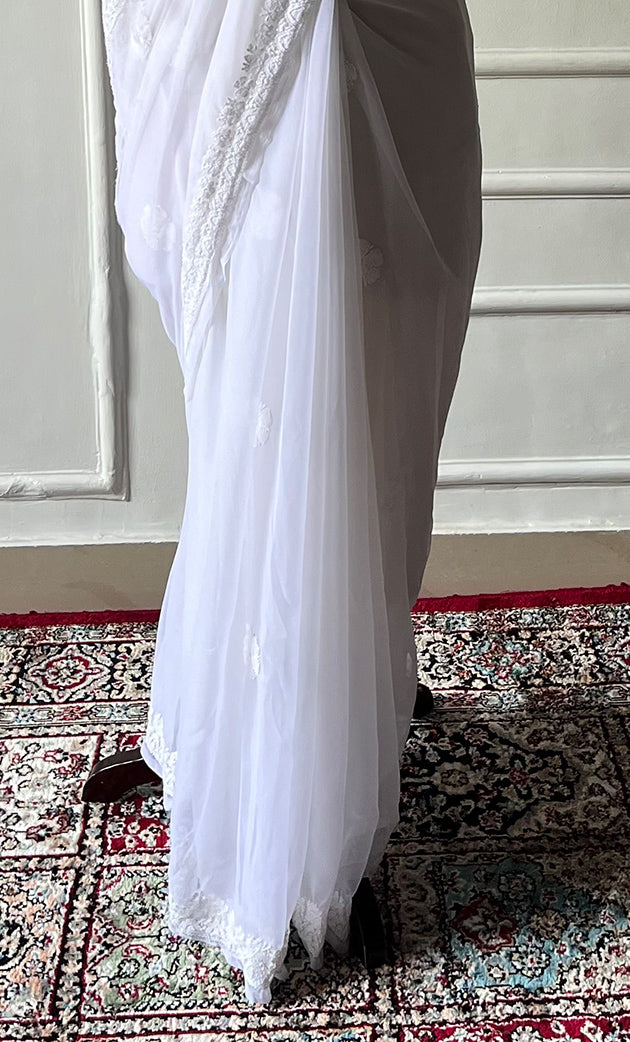 Women's Lucknowi Handcrafted  Faux-Georgette Chikankari Saree - HONC0228974