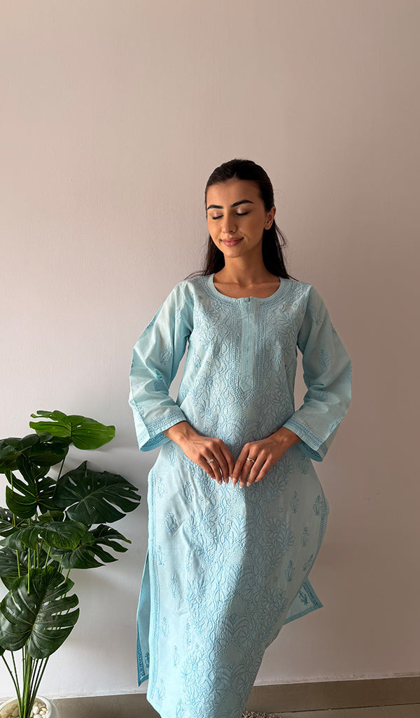 Women's Lakhnavi Handcrafted Cotton Chikankari Kurti - HONC0210174