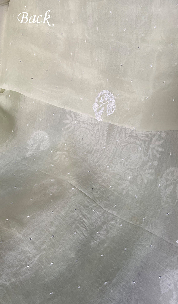 Women's Lakhnavi Handcrafted Pure Organza Chikankari Unstitched Kurta And Dupatta Set- HONC0346144