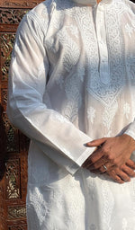 Load image into Gallery viewer, Men&#39;s Lucknowi Handcrafted Cotton Chikankari Kurta - HONC0215678
