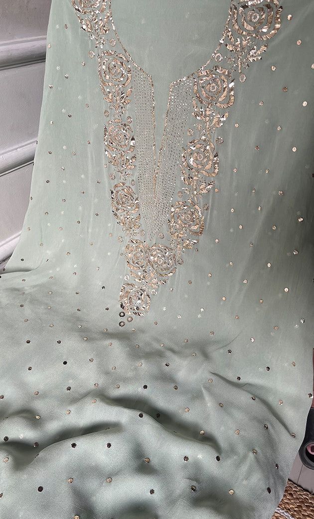 Women's Lakhnavi Handcrafted Viscose Georgette Chikankari Unstitched Full Suit Material - HONC0301675