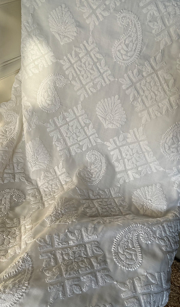 Women's Lakhnavi Handcrafted Unstitched Cotton Chikankari Suit Material - HONC0294094