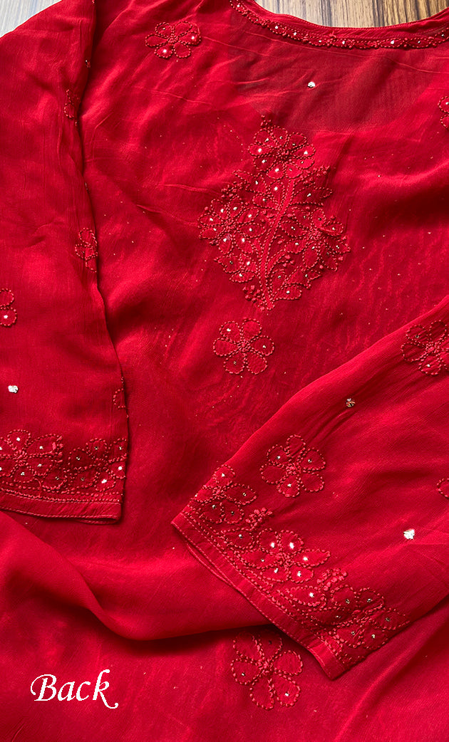 Yusra Women's Lakhnavi Handcrafted Viscose Georgette Chikankari Kurti- HONC0282690