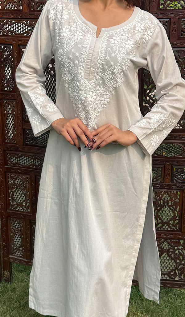 Shab Women's Lucknowi Handcrafted Cotton Chikankari Kurti - HONC0202463