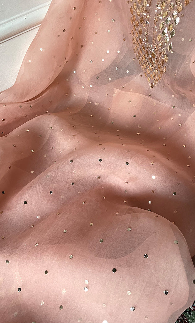 Alfia Women's Lakhnavi Handcrafted Pure Organza Chikankari Unstitched Kurta And Dupatta Set- HONC0786056