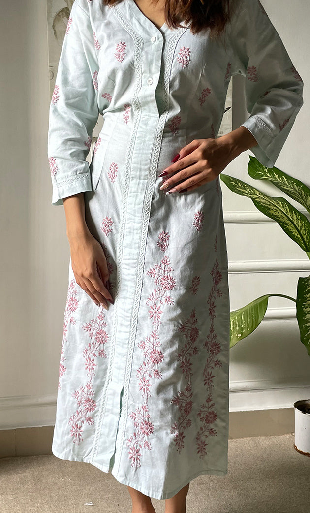 Women's Lucknowi Handcrafted Cotton Chikankari Long Dress - HONC0303751