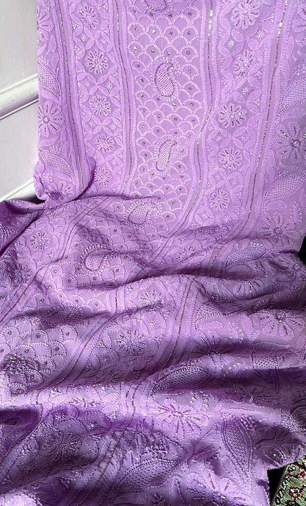 Women's Lakhnavi Handcrafted Viscose Georgette Chikankari Full Suit Material - HONC0299905