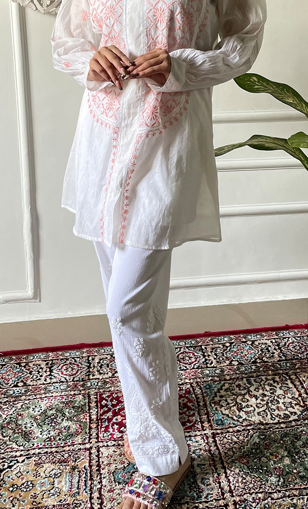 Women's Lakhnavi Handcrafted Mul Chanderi Chikankari Top - HONC0312906