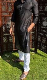 Load image into Gallery viewer, Men's Lucknowi Handcrafted Chanderi Chikankari Silk Kurta - HONC03224290