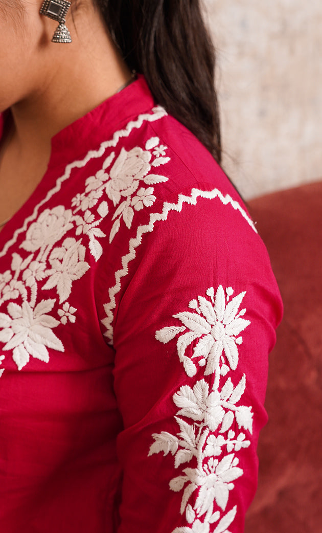 khayal Women's Lakhnavi Handcrafted Cotton Chikankari Kurti And Plazzo Set - HONC0323907