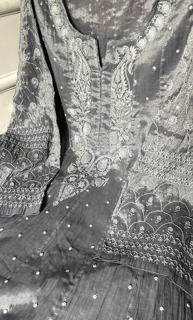 Women's Lakhnavi Handcrafted Tissue Chanderi Semi-Stitched Anarkali And Dupatta Set - HONC0323625