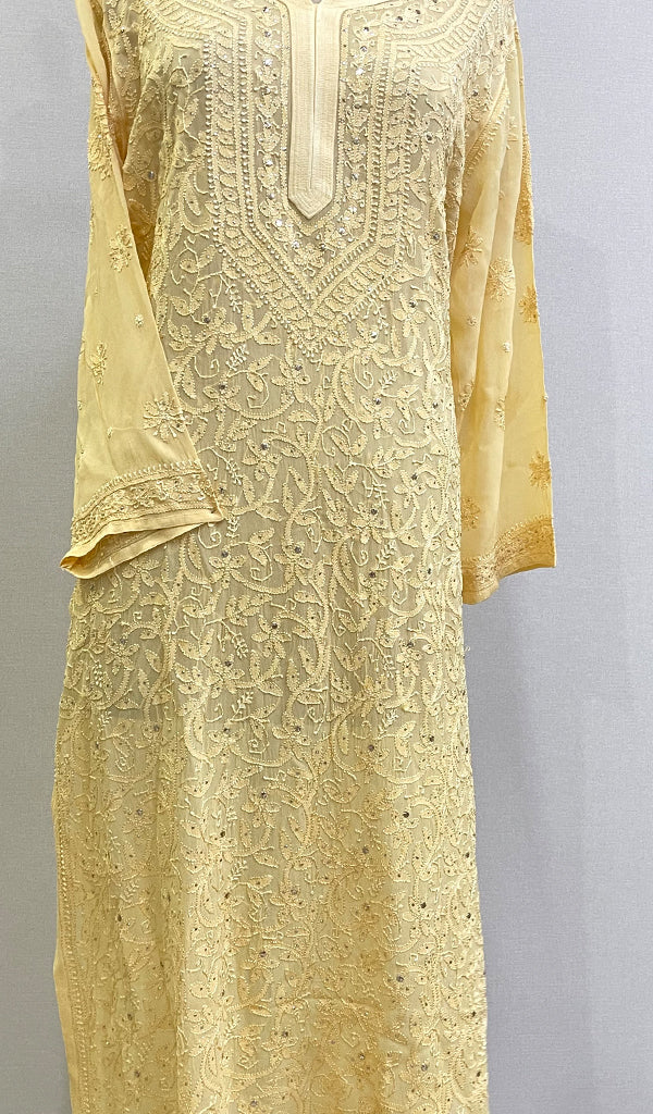 Women's Lakhnavi Handcrafted Viscose Georgette Chikankari Kurti - HONC0204861