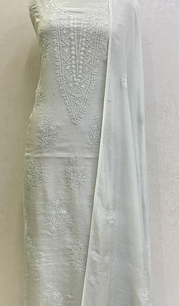 Women's Lucknowi Handcrafted Muslin Chikankari Suit Material - HONC0141207