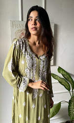 Load image into Gallery viewer, Women&#39;s Lucknowi Handcrafted Modal Cotton Chikankari Anarkali Dress - HONC0303897

