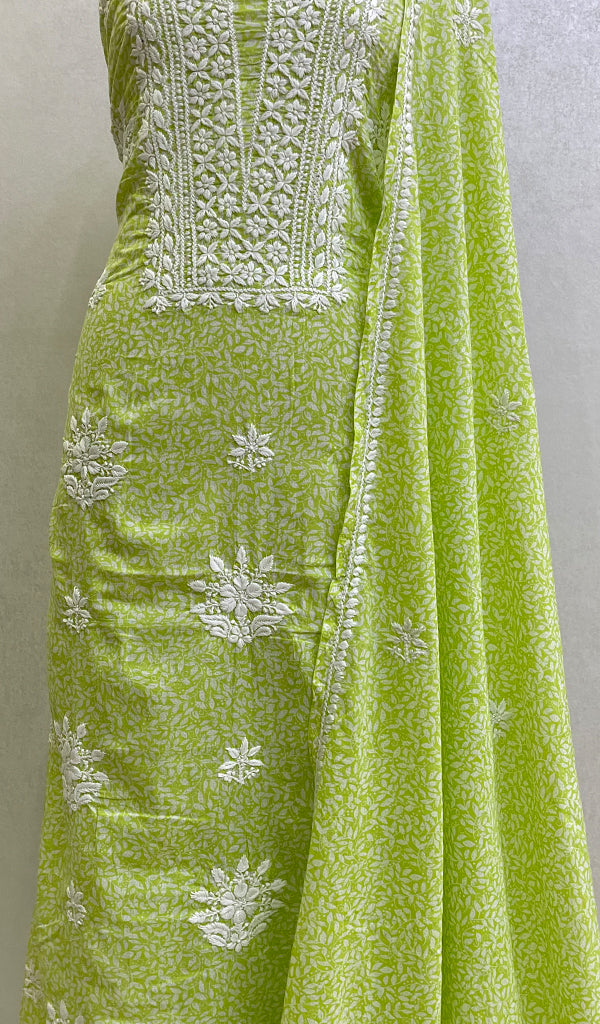 Women's Lakhnavi Handcrafted Mul Cotton Chikankari Kurta And Dupatta Set- HONC0144700