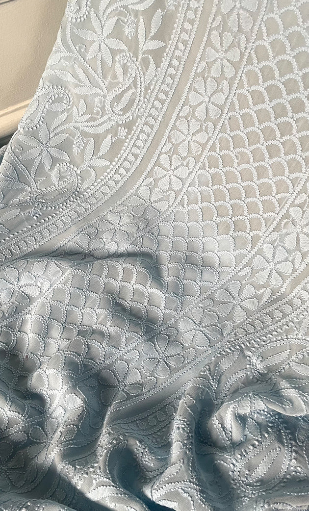 Women's Lakhnavi Handcrafted Viscose Georgette Chikankari Full Suit Material - HONC0317918