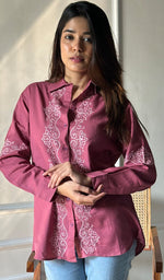 Load image into Gallery viewer, Women&#39;s Lucknowi Handcrafted Slub Cotton Chikankari Top - HONC0299127
