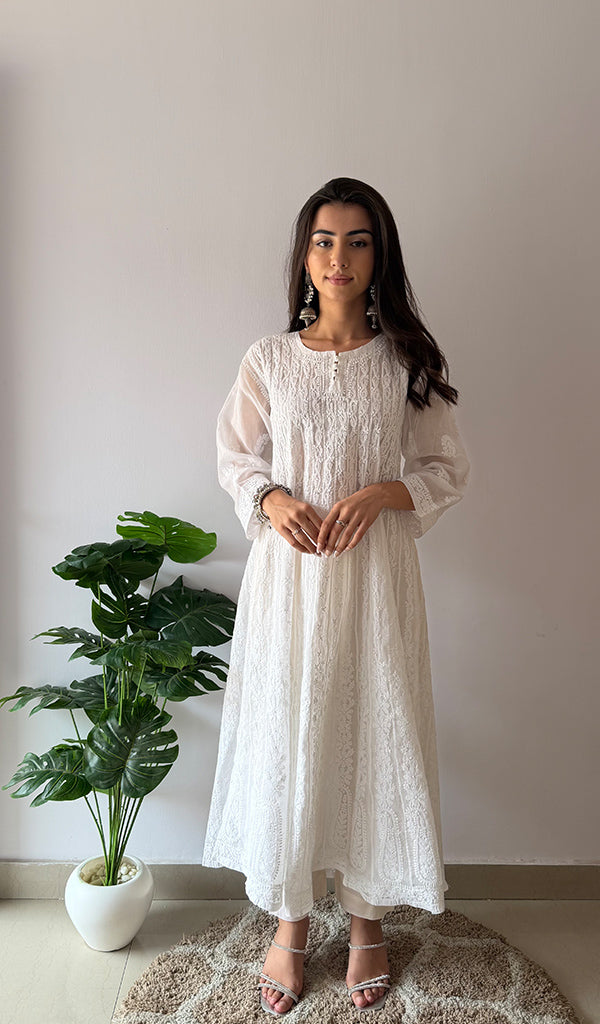 Women's Lakhnavi Handcrafted Cotton Chikankari Anarkali - HONC0276022