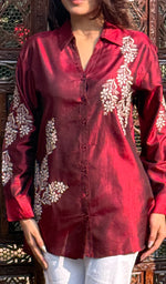 Load image into Gallery viewer, Arohi Women&#39;s Lakhnavi Handcrafted Pure banglore silk top with fine Chikankari - HONC0261651
