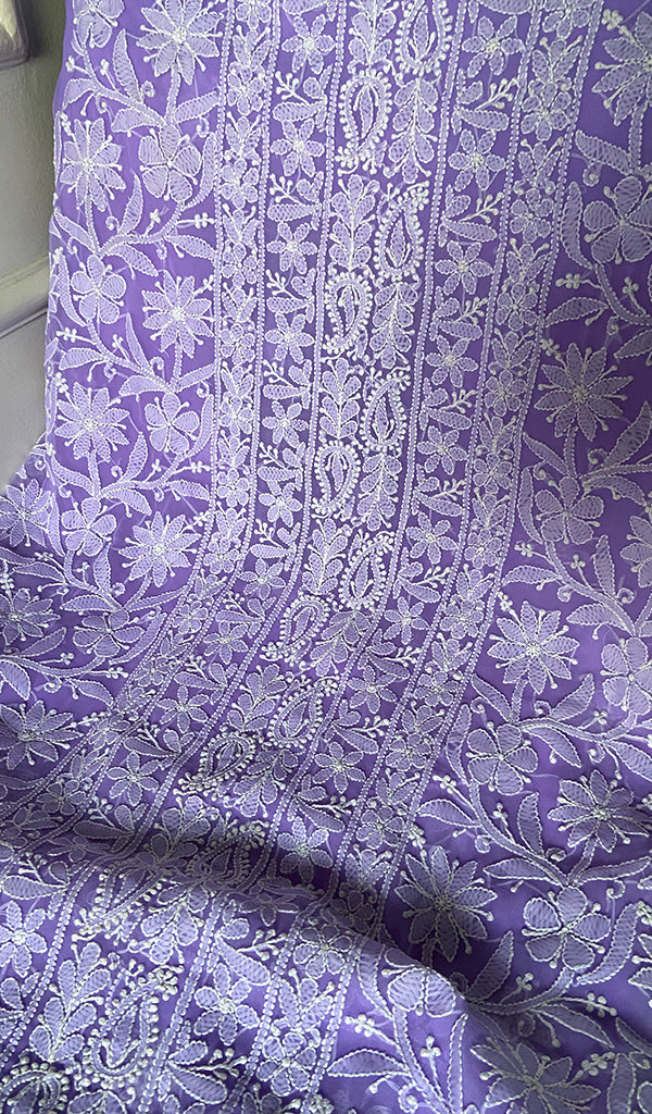 Women's Lucknowi Handcrafted Faux-Georgette Unstitched Chikankari Suit Material - HONC0348761