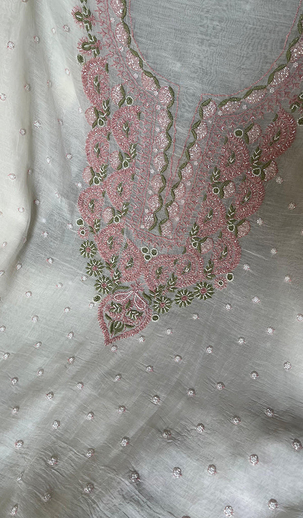 Women's Lakhnavi Handcrafted Mul Chanderi Unstitched Kurta And Dupatta Set - HONC0266433