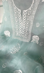 Load image into Gallery viewer, Women&#39;s Lakhnavi Handcrafted Pure Organza Chikankari Unstitched Kurta And Dupatta Set- HONC0314172
