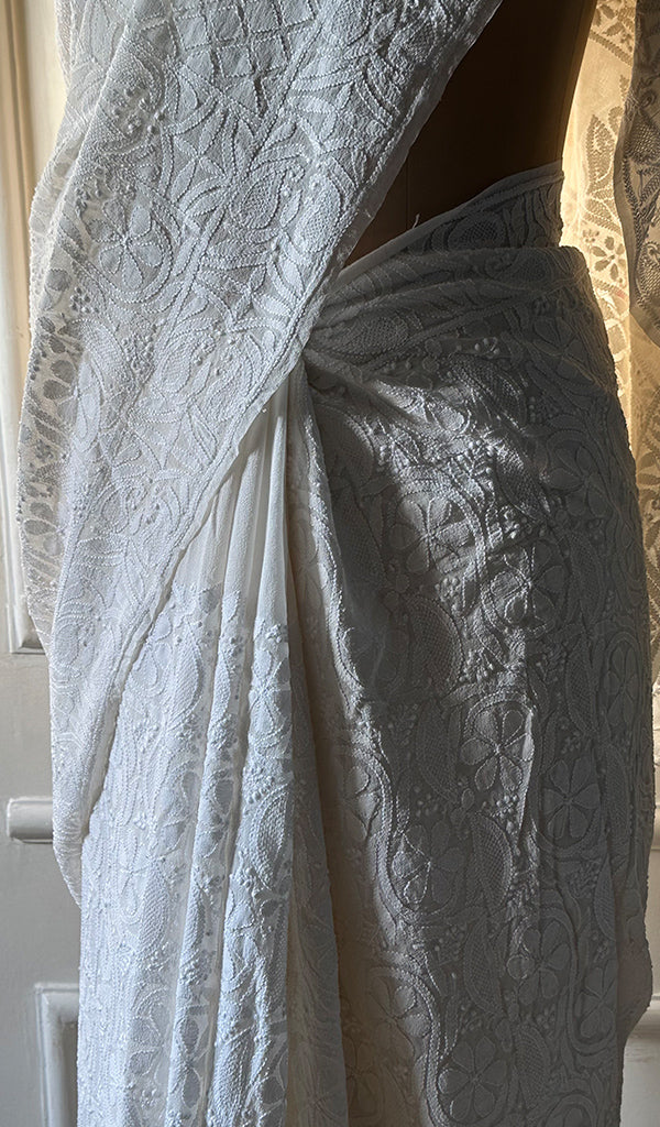 Women's Lakhnavi Handcrafted Pure Silk Georgette Chikankari - HONC0237602