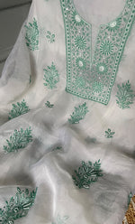 Load image into Gallery viewer, Women&#39;s Lakhnavi Handcrafted Pure Organza Chikankari Unstitched Kurta And Dupatta Set- HONC0297174
