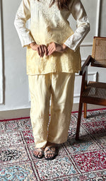Load image into Gallery viewer, Women's Lakhnavi Handcrafted Chanderi Silk Chikankari Top And Pant Set - HONC0360731