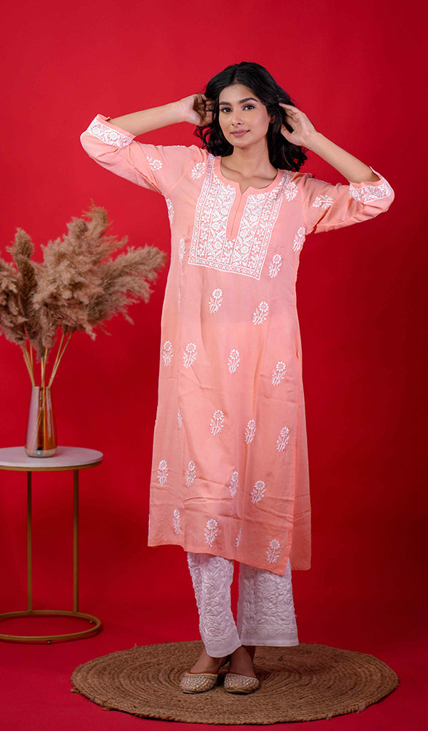 Rupam Women's Lucknowi Handcrafted Modal Cotton Chikankari Kurti - HONC0211900