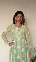 Ira Women's Lucknowi Handcrafted Mul Chanderi Stitched Chikankari Kurta And Plazzo Set .