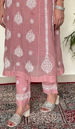 Ira Women's Lucknowi Handcrafted Mul Chanderi Stitched Chikankari Kurta And Plazzo Set .