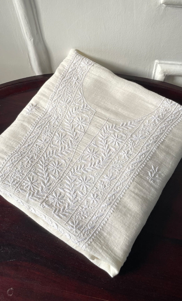 Women's Lakhnavi Handcrafted Cotton Chikankari Unstitched Kurti Fabric - HONC0324597