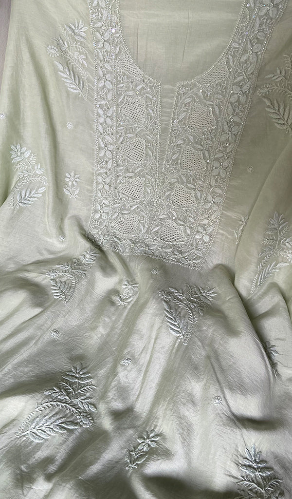 Women's Lakhnavi Handcrafted Muslin Unstitched Chikankari Full Suit - HONC0344376