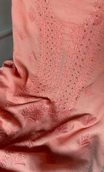 Load image into Gallery viewer, Alishba Women&#39;s Lucknowi Handcrafted Kota Cotton Chikankari Unstitched Kurta And Dupatta Set - HONC0307165
