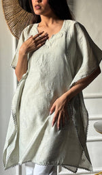 Load image into Gallery viewer, Women's Lucknowi Handcrafted Munga silk Chikankari Kaftan - HONC0316125