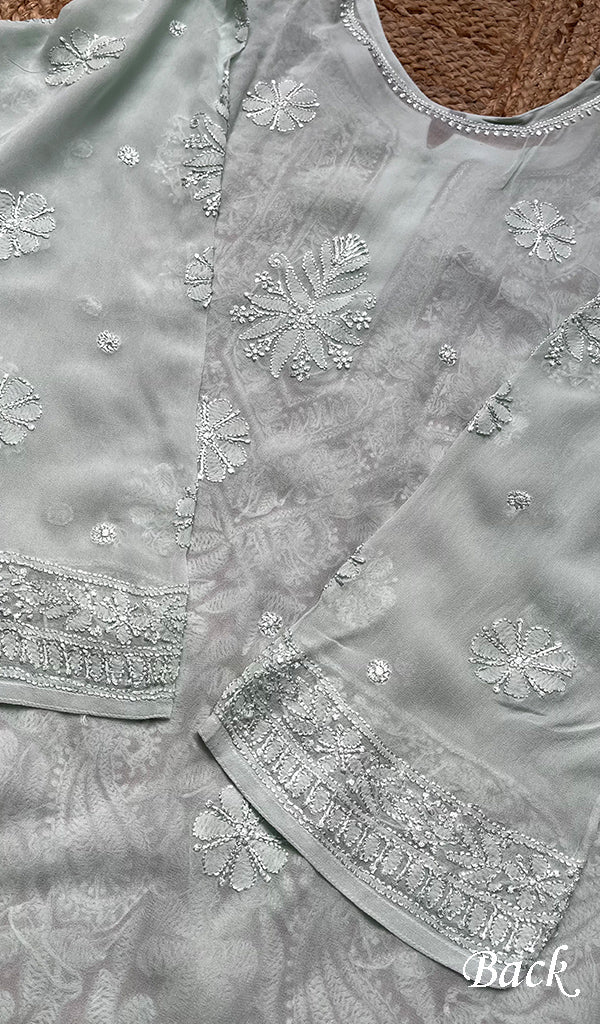 Women's Lakhnavi Handcrafted Viscose Georgette Chikankari Kurti- HONC0276111