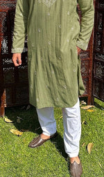 Men's Lucknowi Handcrafted Cotton Chikankari Kurta - HONC0101010