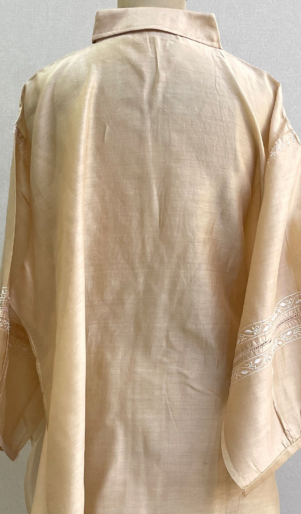 Fiza Women's Lakhnavi Handcrafted Chanderi Silk Semi- Stiched Chikankari Top - HONC0188986