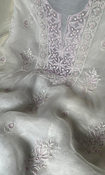 将图像加载到图库查看器中， Women&#39;s Lakhnavi Handcrafted Pure Organza Chikankari Unstitched Kurta And Dupatta Set- HONC0288321

