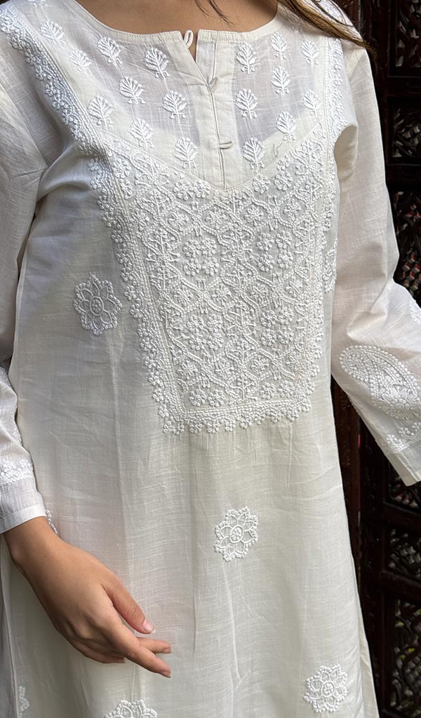 Uzma Women's Lucknowi Handcrafted Cotton Chikankari Kurti - HONC0213270