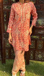 Load image into Gallery viewer, Shama Women&#39;s Lakhnavi Handcrafted Cotton Chikankari Kurta And Palazzo Set - HONC0250013
